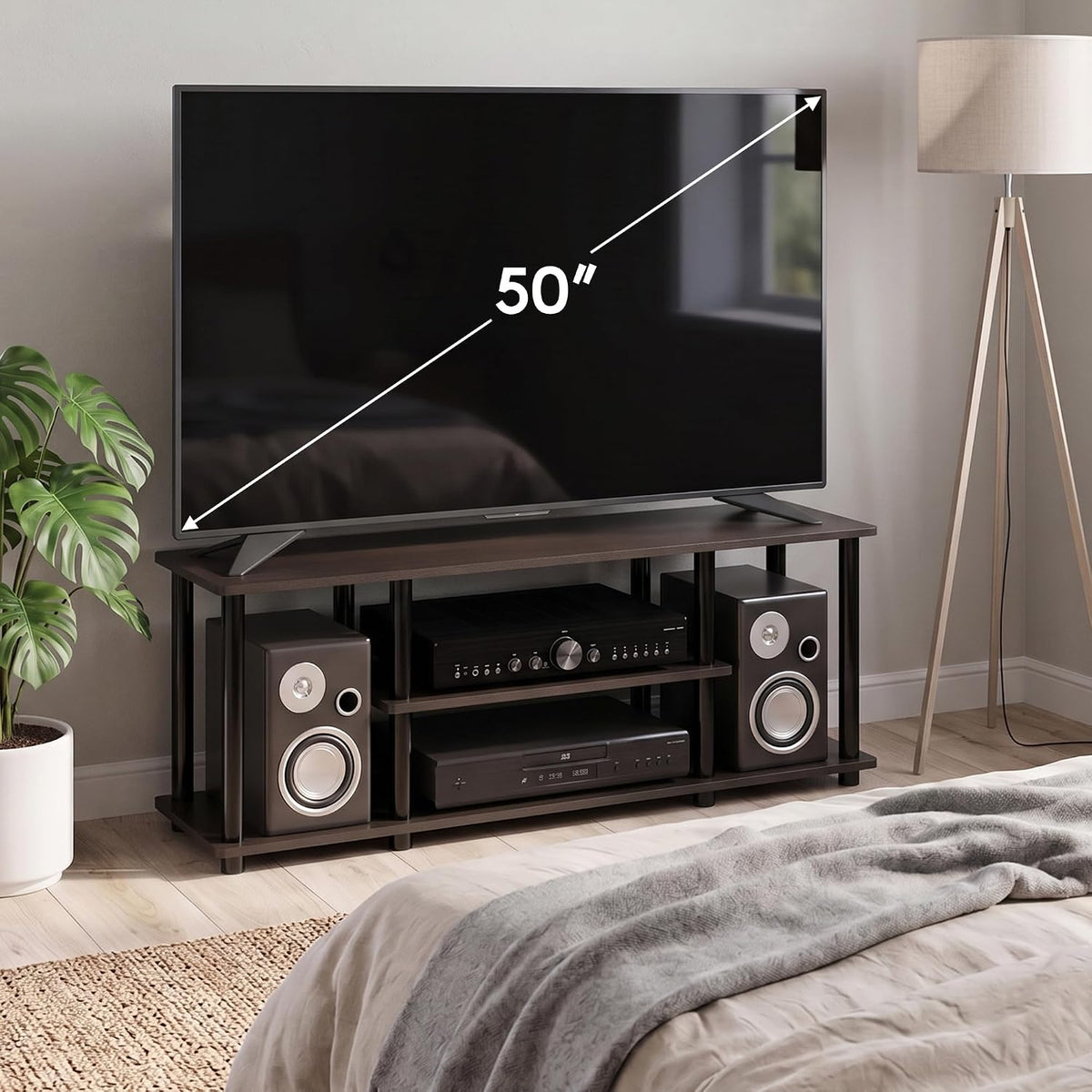 Turn-N-Tube No Tools 3D 3-Tier Entertainment TV Stand up to 50 inch TV, Round Tubes, Dark Brown / Black