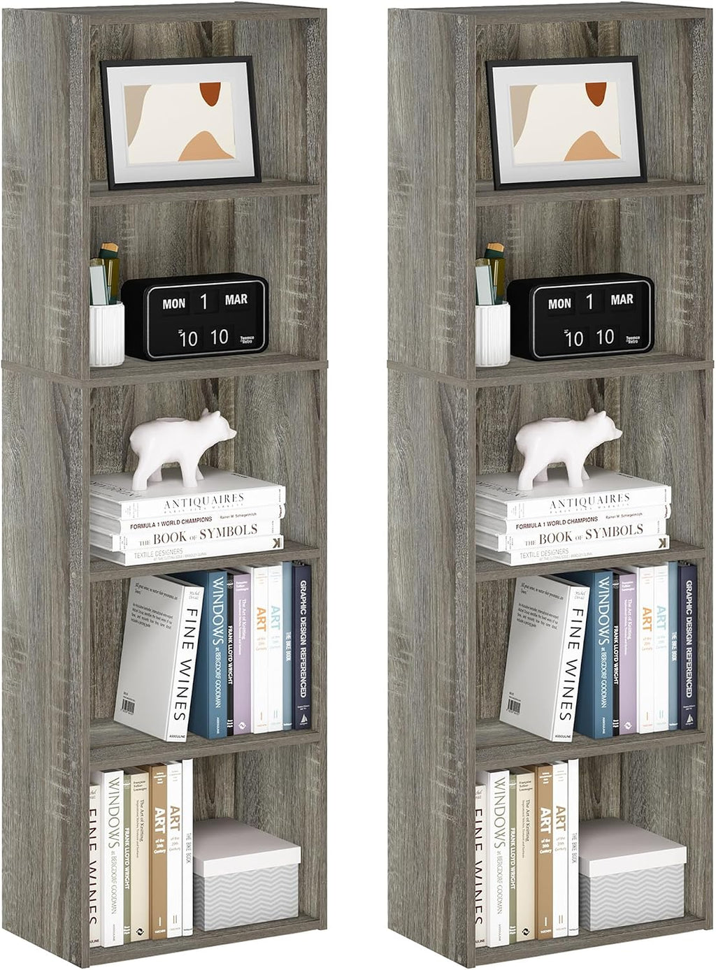 Set of 2 Book Shelf, 5-Tier, French Oak