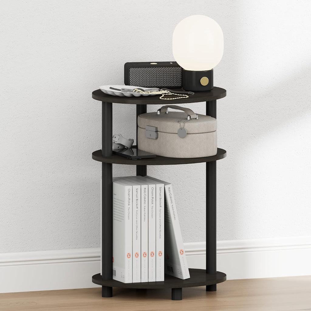 Turn-N-Tube 3-Tier Oval Night Stand, Toolless Assembly Narrow Nightstand, Modern Compact Side Table, End Table, for Living Room, Bedroom, Espresso
