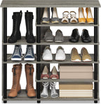 Turn-N-Tube Multi Storage Shoe Rack, 35.2"W 6-Tier, French Oak Grey/Black