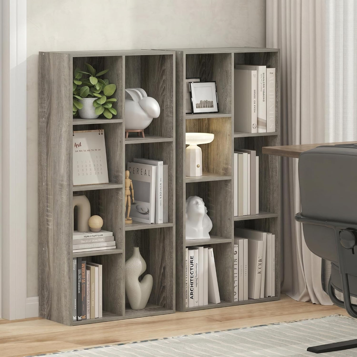 LUDER Set of 2 Book Shelf, 7-Cube, French Oak