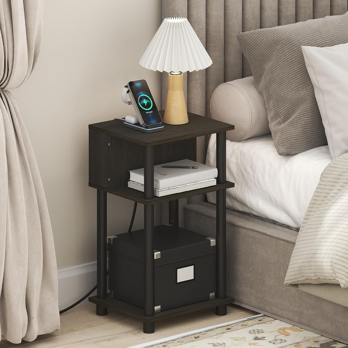 JUST 3-Tier Charging Station Night Stand, Espresso