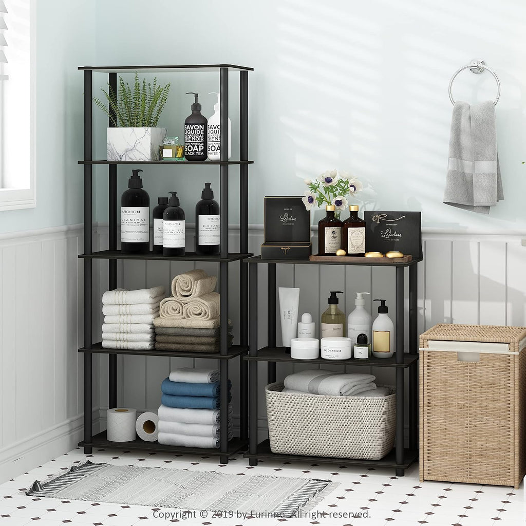 Turn-N-Tube Storage Shelves, 4-Tier Book Shelf, Corner Shelf, Toolless Open Shelves, for Organization and Storage, Living Room, Bedroom, Entryway, Laundry, Black Espresso