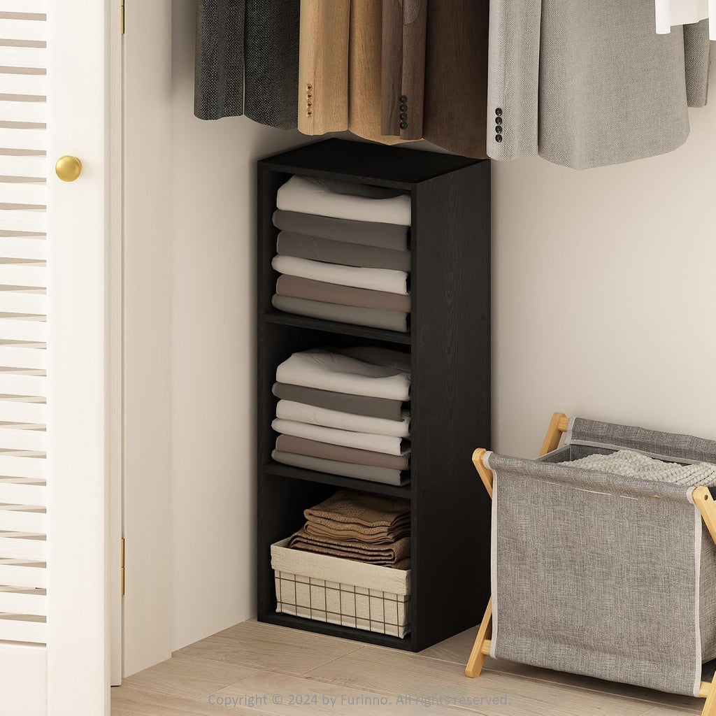 Reed Closet Organizers and Storage, 3-Tier Closet Organizer, Open Shelf Closet Storage, for Wardrobe, Bedroom, Living Room, Blackwood