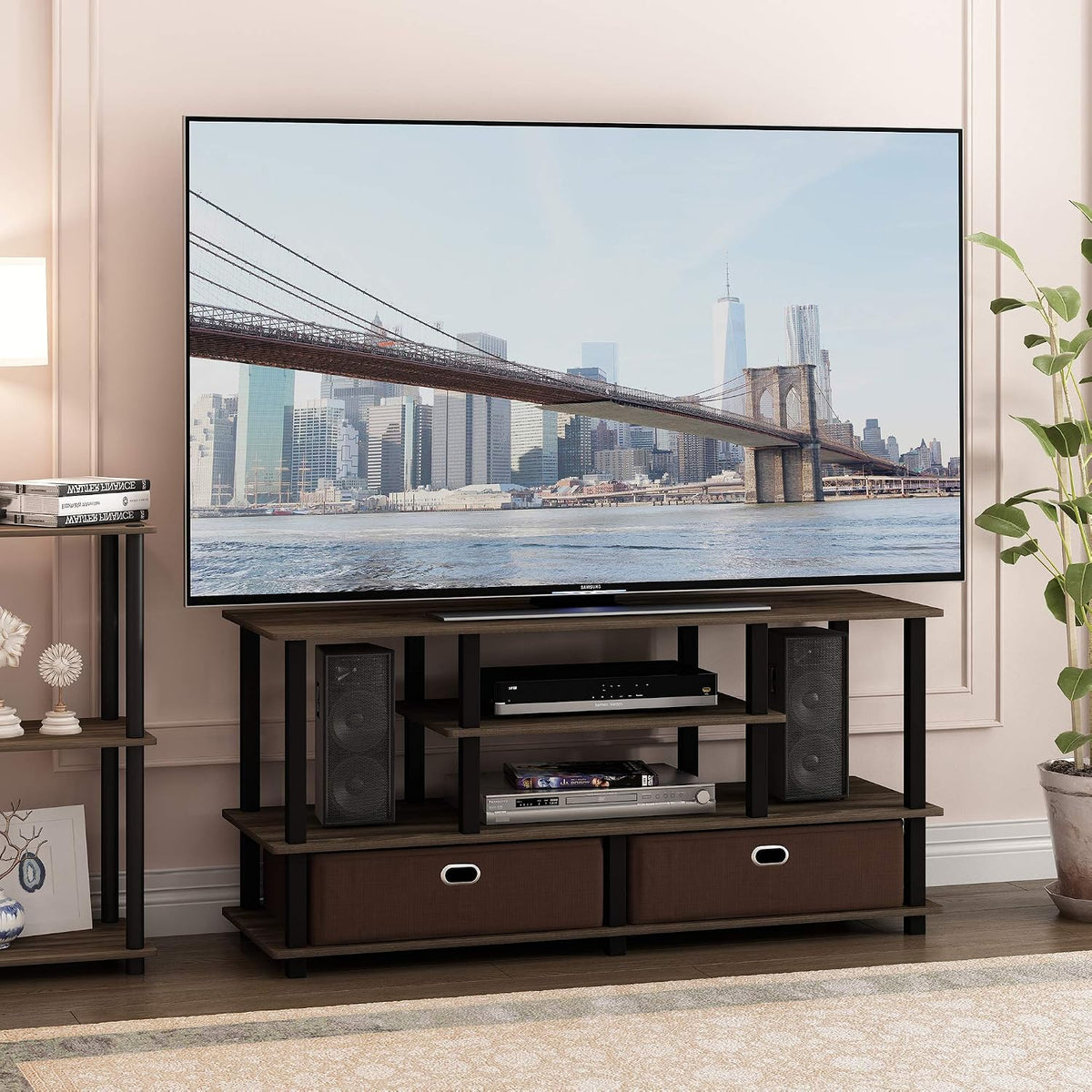 JAYA Large Stand for up to 50-Inch TV, Columbia Walnut/Black/Dark Brown