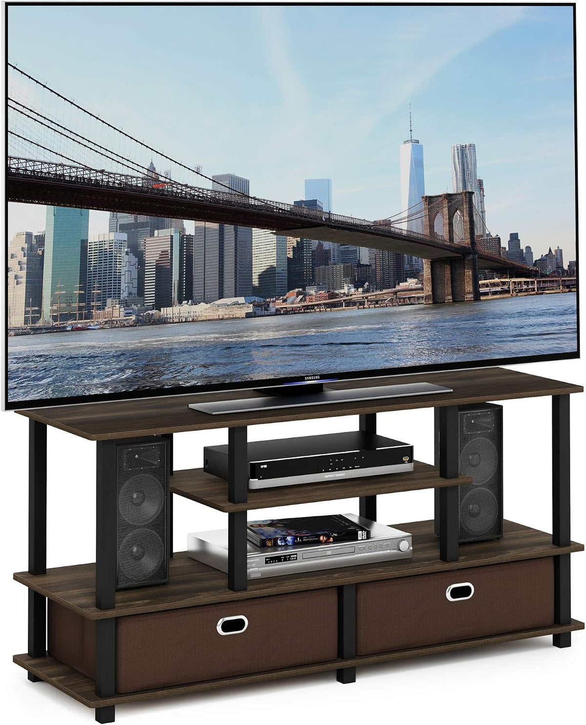 JAYA Large Stand for up to 50-Inch TV, Columbia Walnut/Black/Dark Brown
