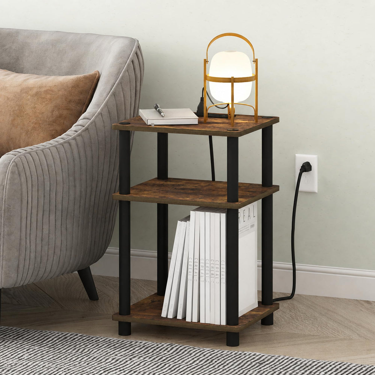 Just 3-Tier Charging Station Side Table, End Table, Black Espresso