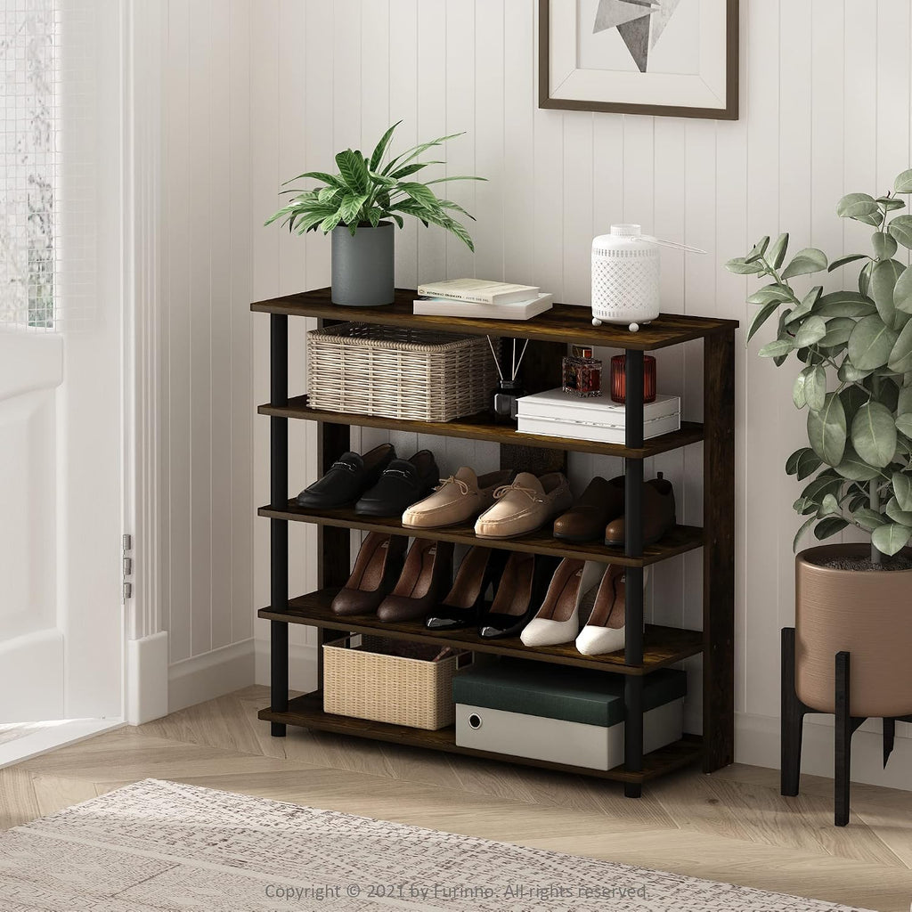 Turn-N-Tube 5 Tier Wide Shoe Rack, Espresso/Black 32 Inch