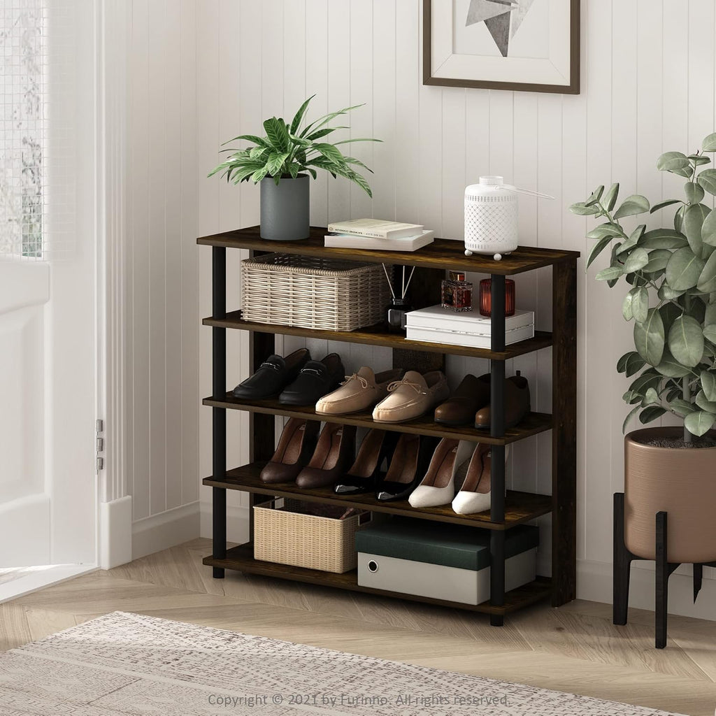 Turn-N-Tube 5 Tier Wide Shoe Rack, French Oak Grey/Black , 32 Inch
