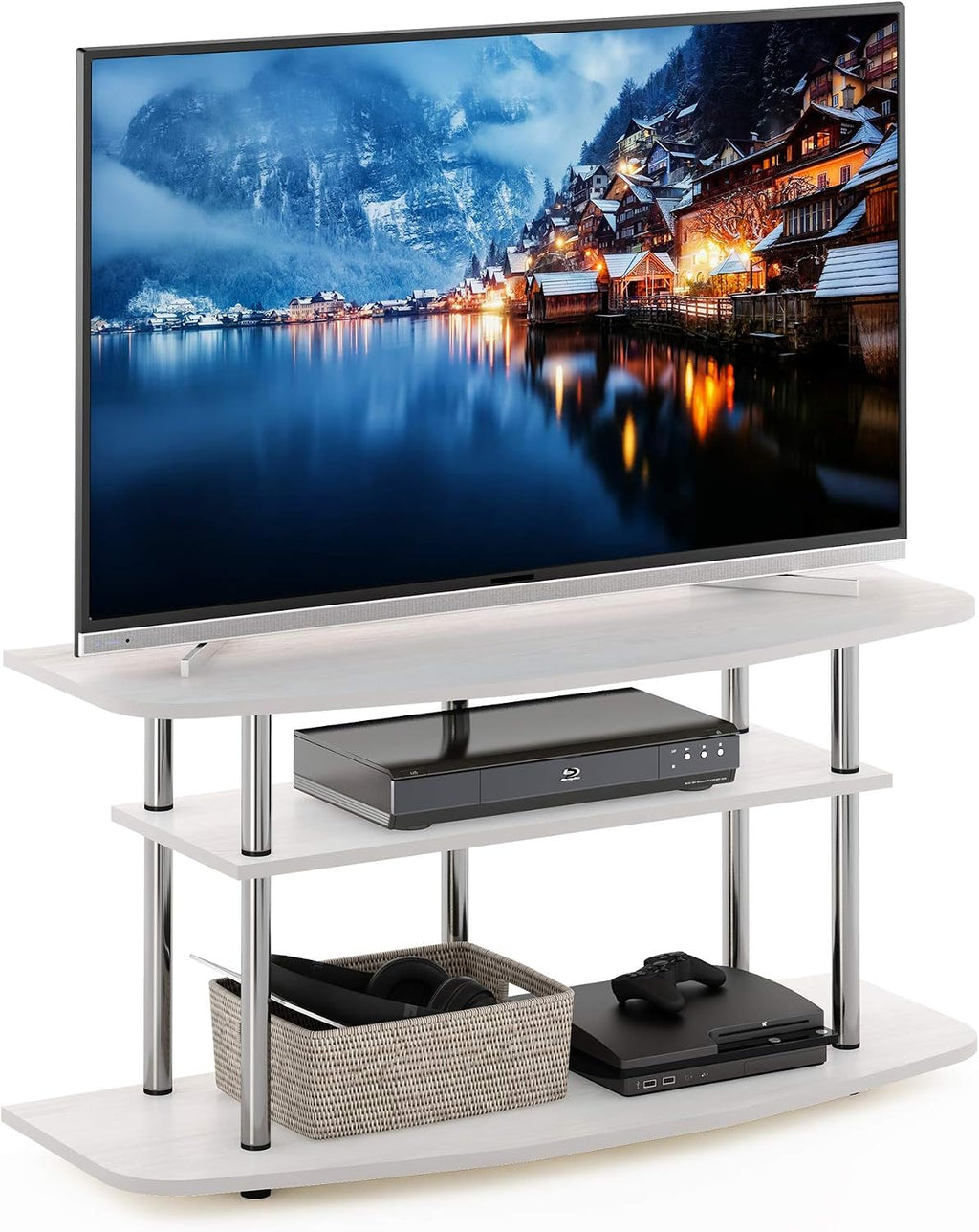 Frans Turn-N-Tube TV Stand for TV Size up to 43 Inch, 3-Tier, White Oak