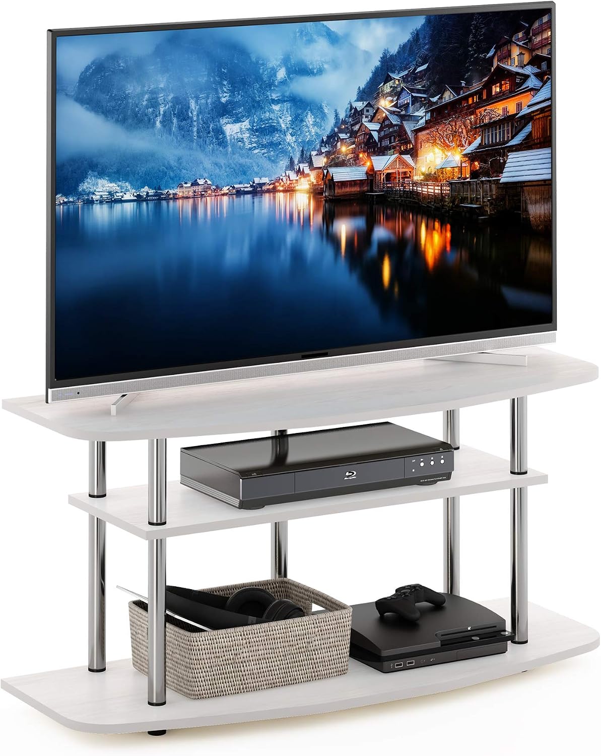 Frans Turn-N-Tube TV Stand for TV Size up to 43 Inch, 3-Tier, White Oak