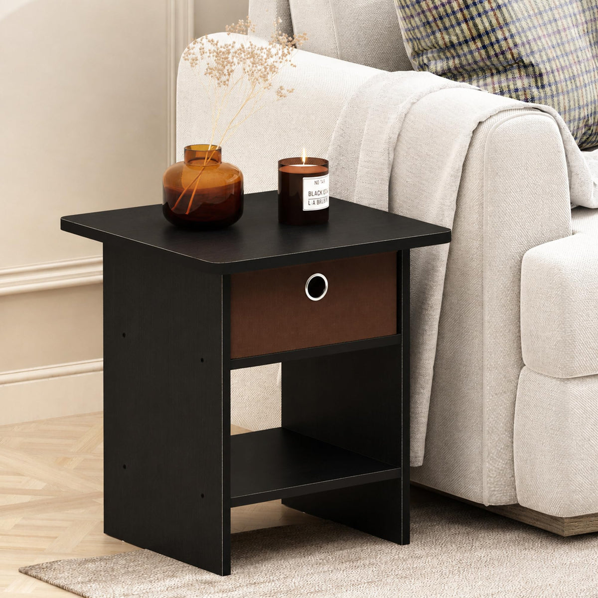 Andrey 2-Tier Side Table Set of 2, Open Shelf, Grey Oak