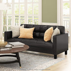 BRIVE 3-Seater Loveseat Sofa, 75" Wide, Black Faux Leather