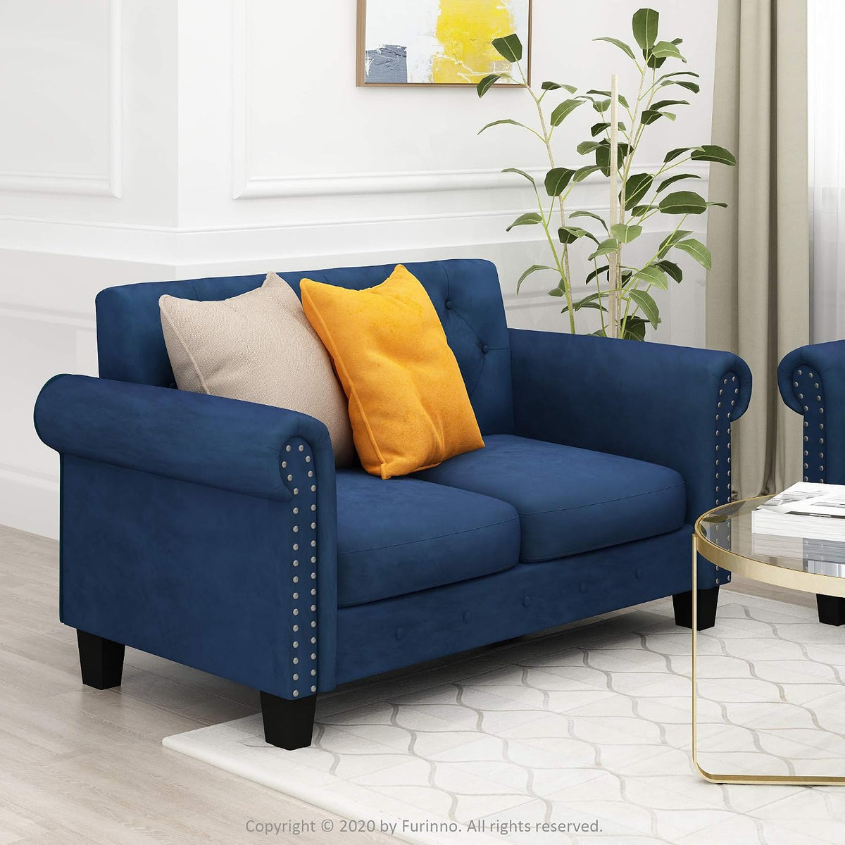 Bastia 2-Seater Loveseat Sofa, 54" Wide, Navy Velvet