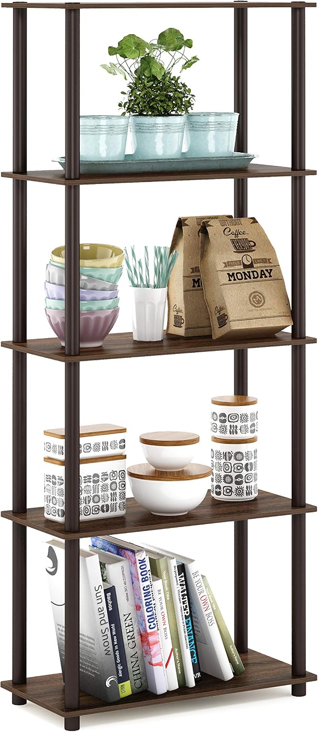 Turn-N-Tube Toolless Assembly 5-Tier Closet Shelf, Walnut