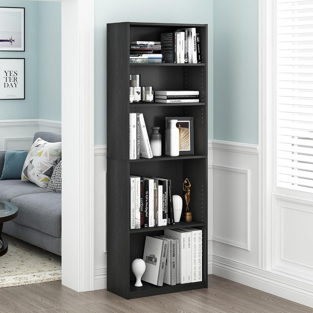 Jaya 5-Tier Book Shelf with Adjustable Shelves Set of 2, Darkwood