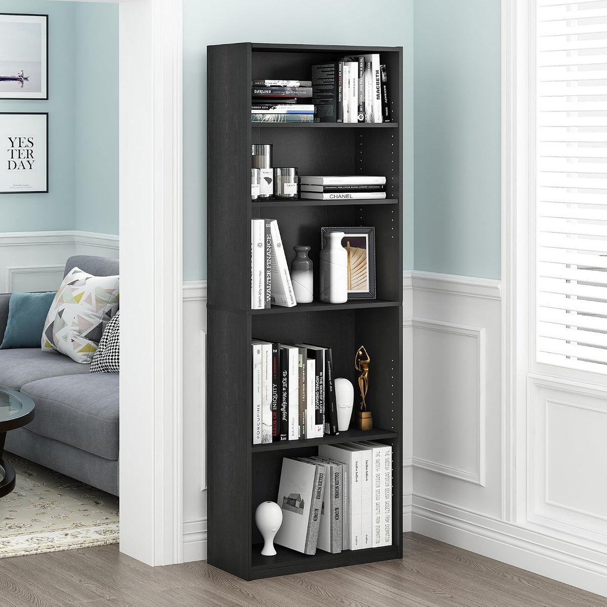Jaya 5-Tier Book Shelf with Adjustable Shelves Set of 2, Darkwood