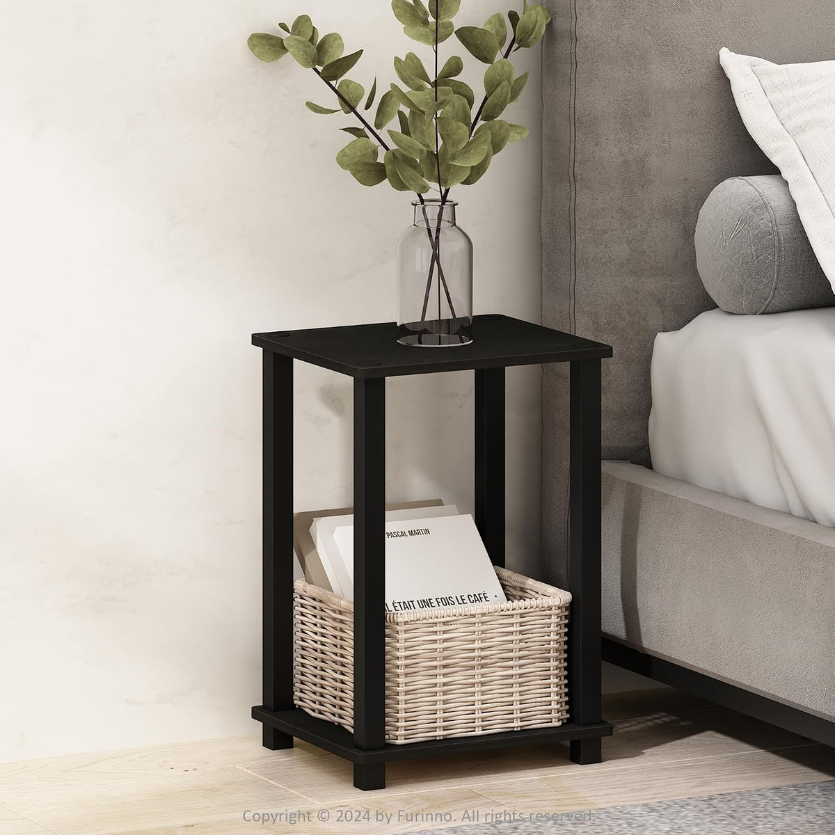 Simplistic Toolless 2-Tier Compact Night Stand, Espresso