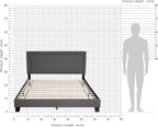 Laval Double Row Nail Head Upholstered Platform Bed Frame, Queen, Stone