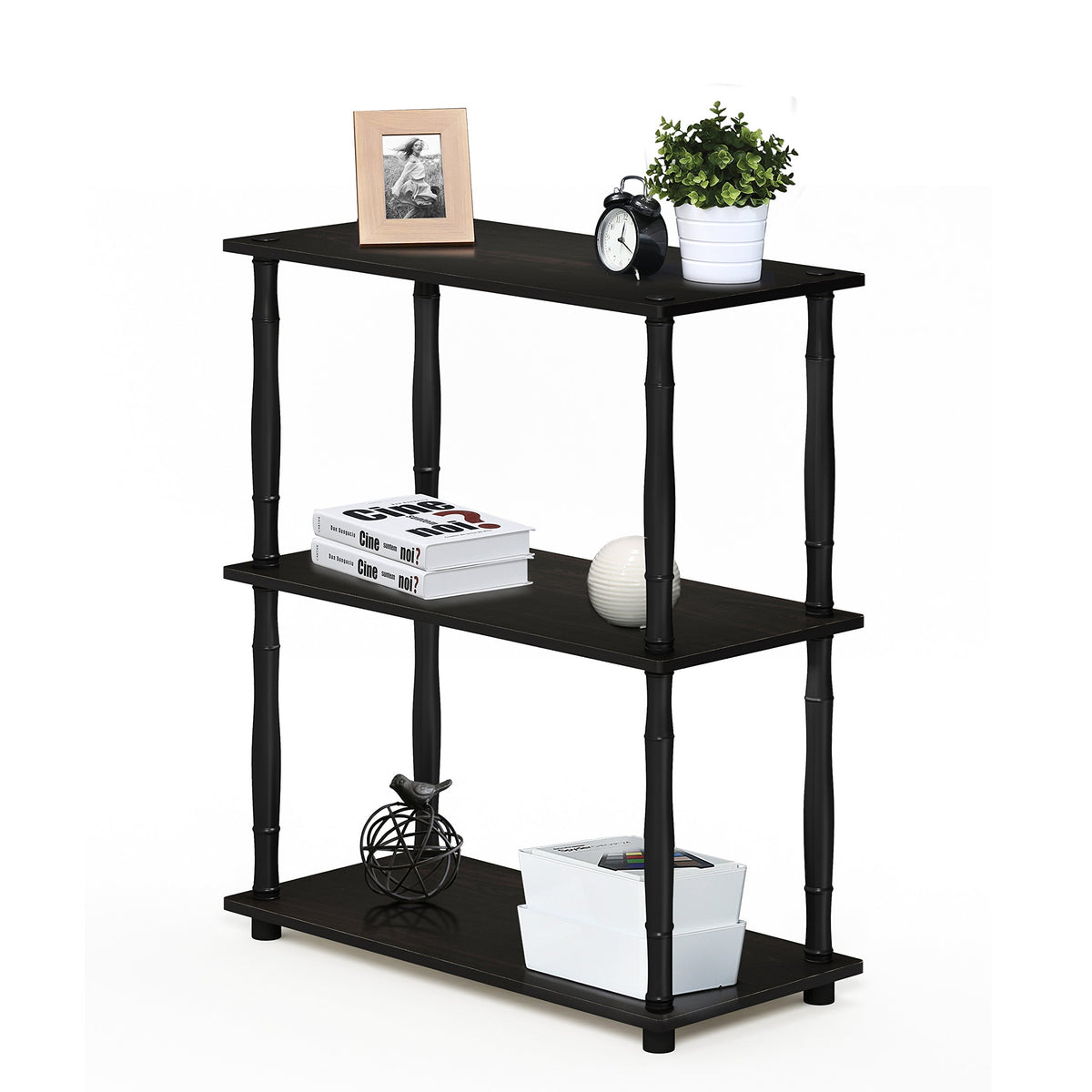 99152BE/WH/IV 3-Tier Go Green Multipurpose Storage Rack Shelving Unit Bookshelf Cabinet with 2 Bins, Beech Finish