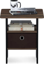 Andrey Set of 2 End Table / Side Table / Night Stand / Bedside Table with Bin Drawer, Columbia Walnut/Dark Brown