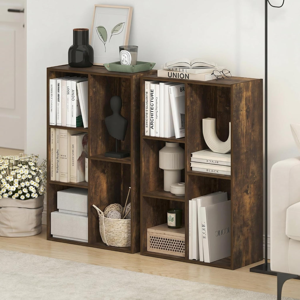 LUDER Set of 2 Book Shelf, 5-Cube, Amber Pine