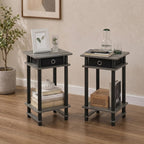 Turn-N-Tube Set of 2 Toolless 3-Tier Side Table, Grey Oak