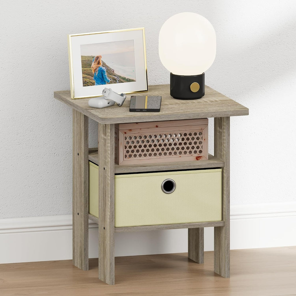 TIDUR 3-Tier Night Stand, Nightstand with Storage Bin, Sonoma Oak