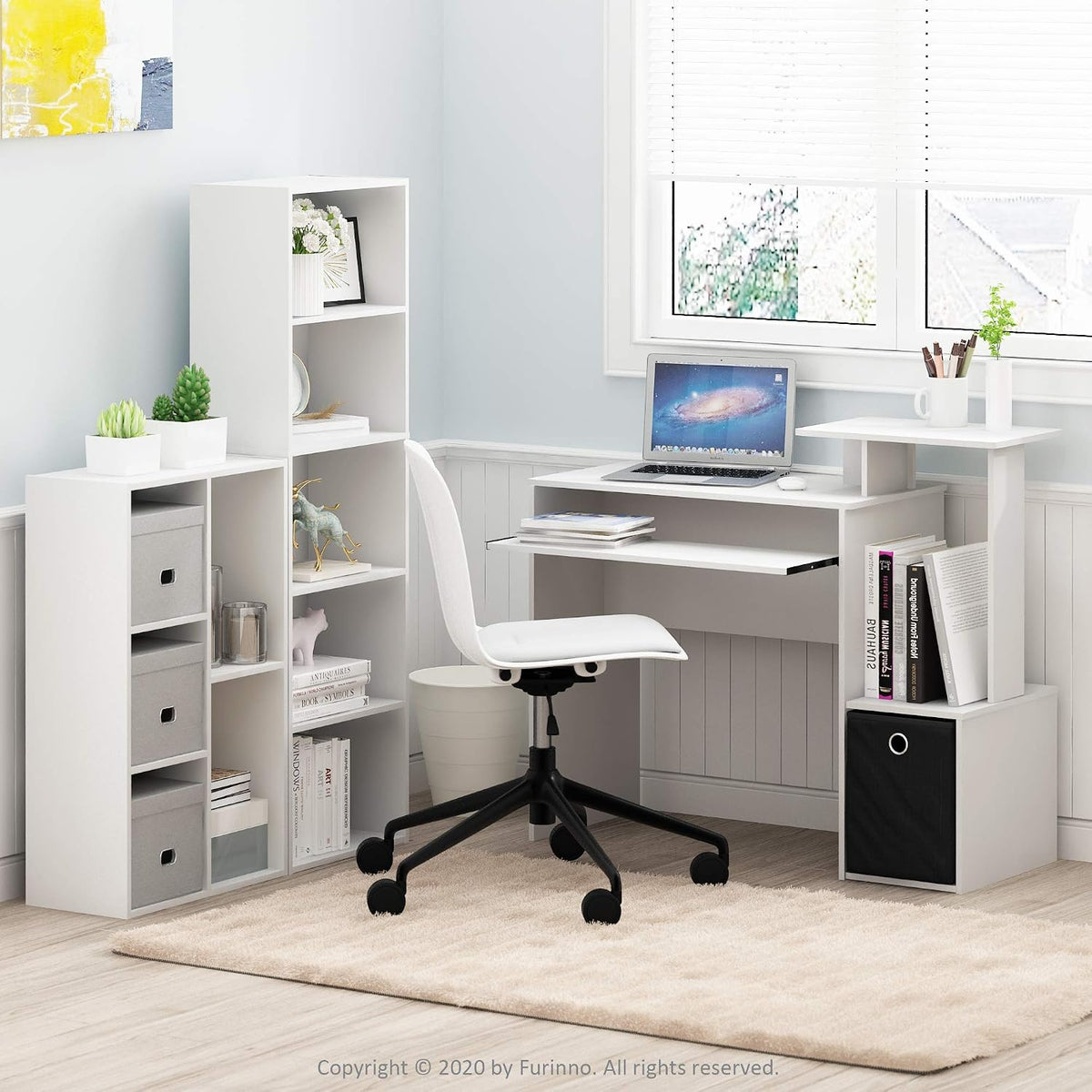 LUDER Book Shelf, 5-Cube Bookshelf, Reversible Bookcase, 9.4 x 19.5 x 31.5, Easy Assembly, for Living Room, Bedroom, Home Office, White