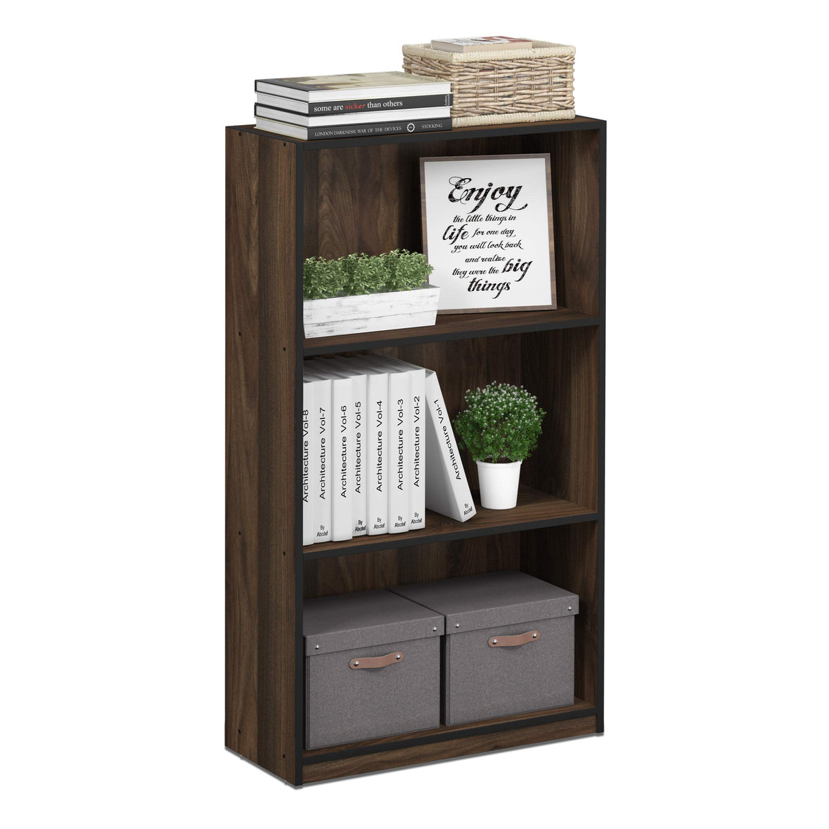Basic 3-Tier Book Shelf with Open Shelves, Amber Pine