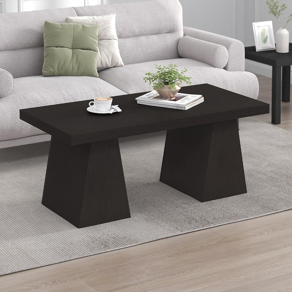 ARA Coffee Table, 47-Inch Accent Center Table, Dark Oak