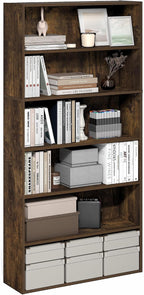 PASIR Book Shelf, 6-Tier Bookshelf with Open Storage Shelf, Standing Bookcase, 9.4 x 31.5 x 63, Easy Assembly, for Home Office, Bedroom, Living Room, Amber Pine