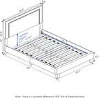 Laval Button Double Row Nail Head Bed Frame, Queen Size, Glacier