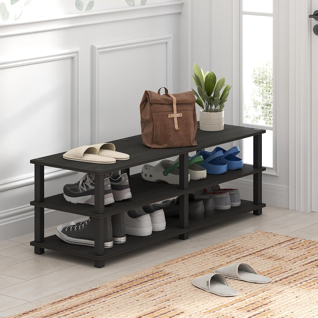 TURN-S-TUBE Shoe Rack, 3-Tier Wide Shoe Organizer, Open Shelf Rectangular Shoe Storage Rack, 11.6 x 47.2 x 15.4, Toolless Assembly, for Closet Entryway, Office, Garage, Espresso