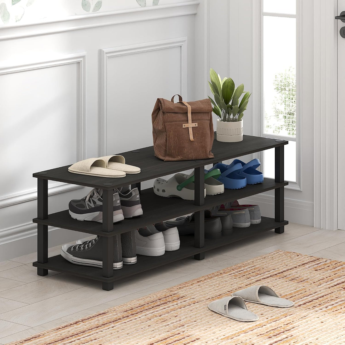 TURN-S-TUBE Shoe Rack, 3-Tier Wide Shoe Organizer, Open Shelf Rectangular Shoe Storage Rack, 11.6 x 47.2 x 15.4, Toolless Assembly, for Closet Entryway, Office, Garage, Espresso