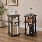 Turn-N-Tube Toolless 3-Tier Side Table Set of 2, Brown Walnut