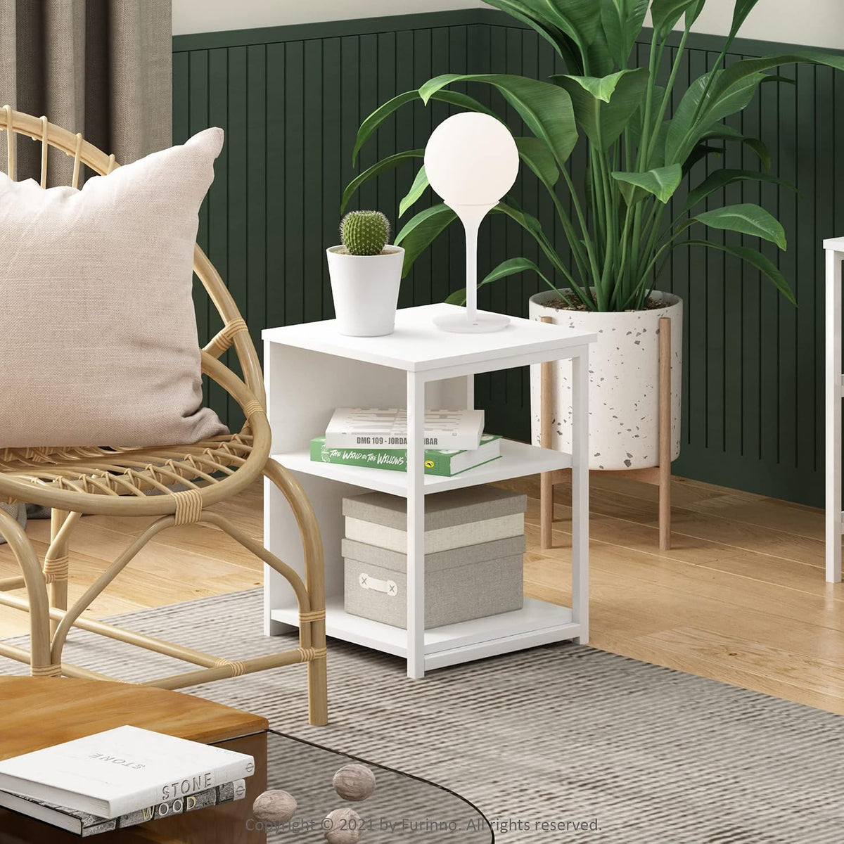 CAMNUS Side Table, 2-Tier Modern Metal Frame End Table with Open Shelf, Night Stand, Bedside Table, for Living Room, Bedroom, White