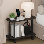 Turn-N-Tube Night Stand, 2-Tier Oval Nightstand with Wheels, Round Corner Side Table, End Table with Open Shelf, Toolless Assembly, for Living Room, Bedroom, Espresso