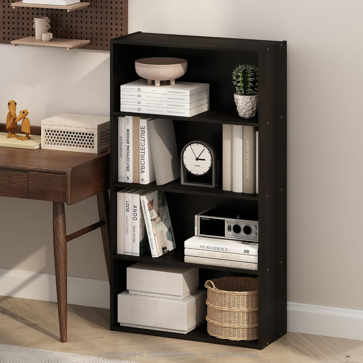 Simple Book Shelf, 4-Tier Bookshelf, Bookcase with Open Shelf, 9.4 x 23.6 x 41.7, for Living Room, Bedroom, Home Office, Espresso