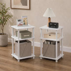 JUST Set of 2 Toolless Assembly 3-Tier Side Table, Plain White