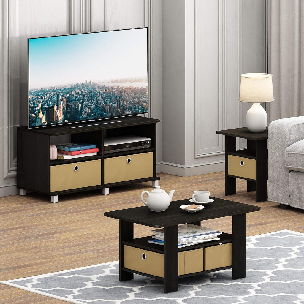 Andrey Set of 2 End / Side Table / Night Stand / Bedside Table with Bin Drawer, Espresso