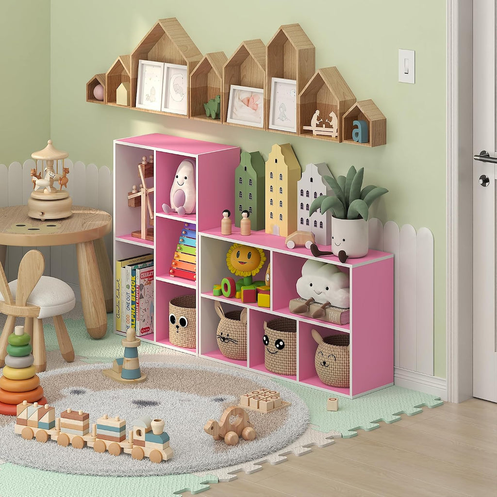 LUDER Set of 2 Book Shelf, 5-Cube, White/Pink