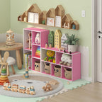 LUDER 5-Cube Book Shelf, Kids Bookshelf, Toy Storage, White/Pink