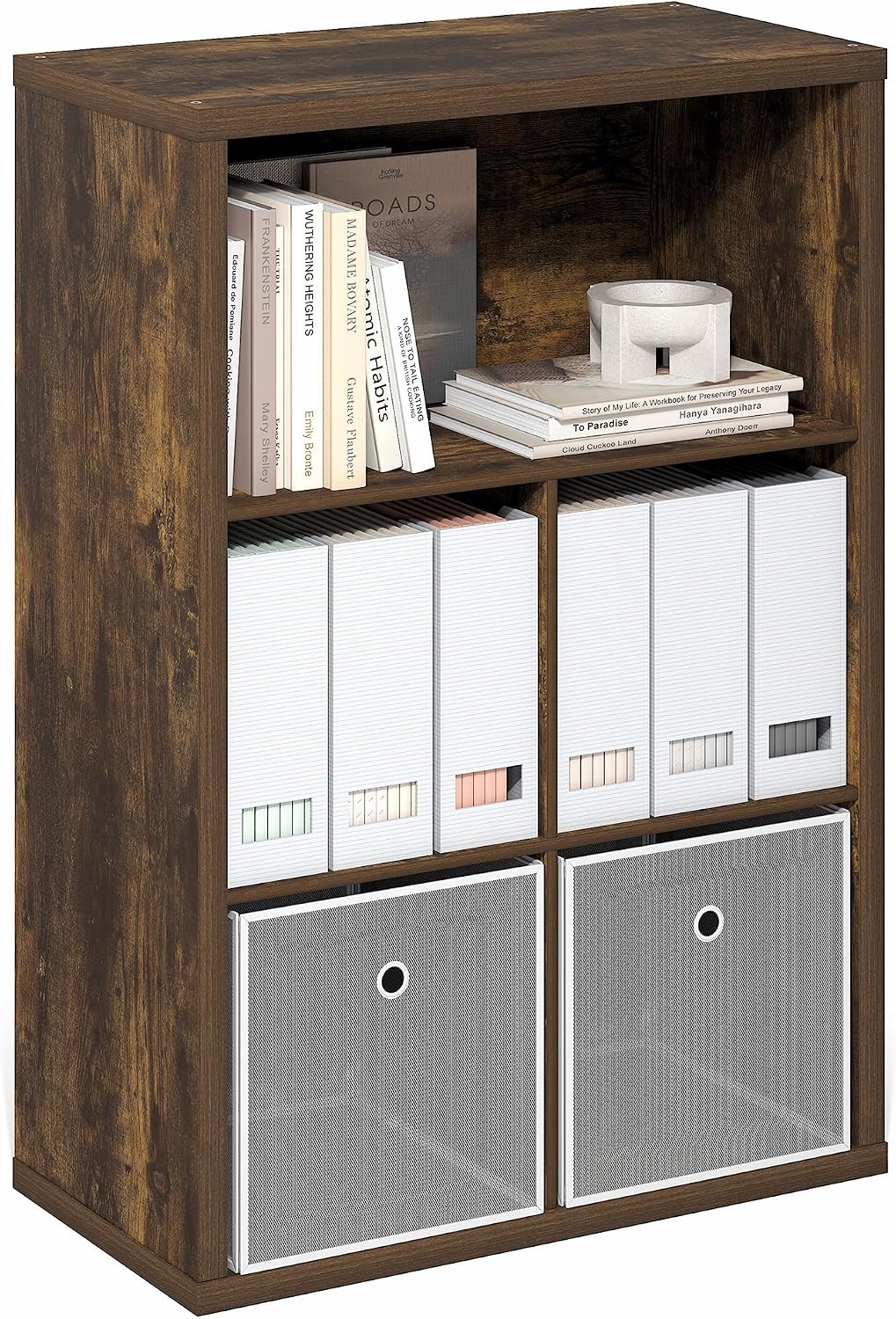 Cubicle 5-Cube Book Shelf, Cube Storage Organizer, Amber Oak