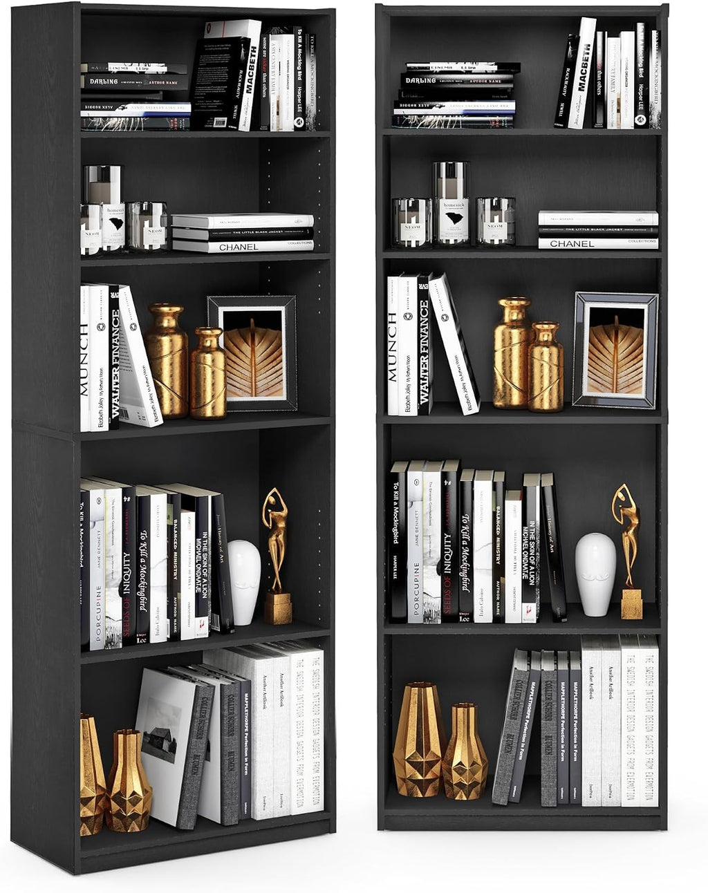 Jaya 5-Tier Book Shelf with Adjustable Shelves Set of 2, Darkwood