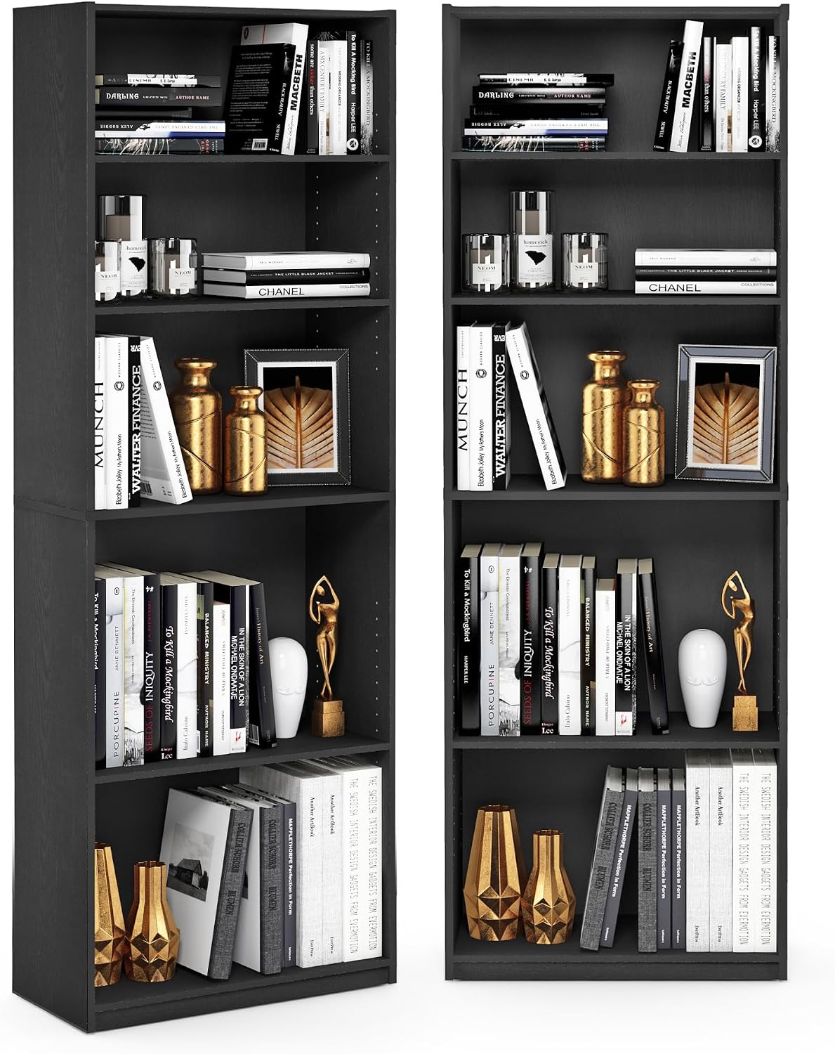 Jaya 5-Tier Book Shelf with Adjustable Shelves Set of 2, Darkwood