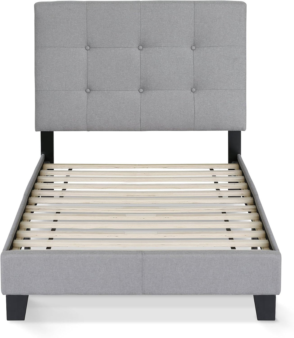 Laval Button Tufted Upholstered Platform Bed Frame, Twin, Glacier