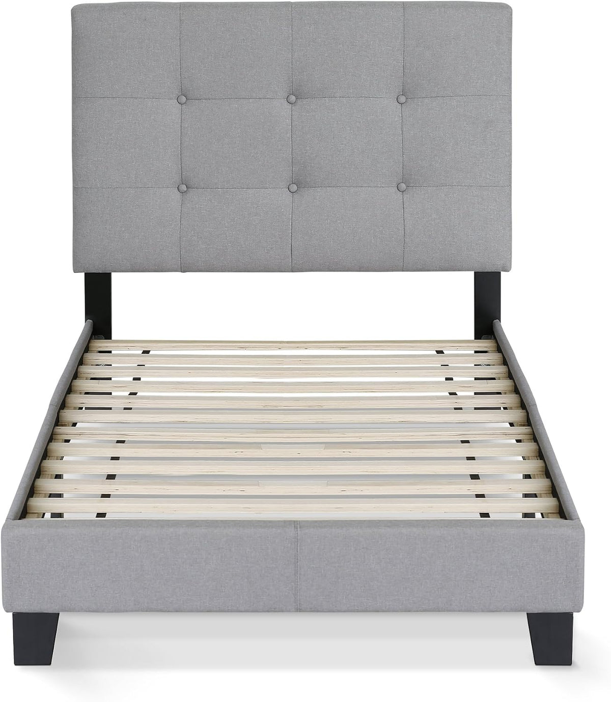 Laval Button Tufted Upholstered Platform Bed Frame, Twin, Glacier