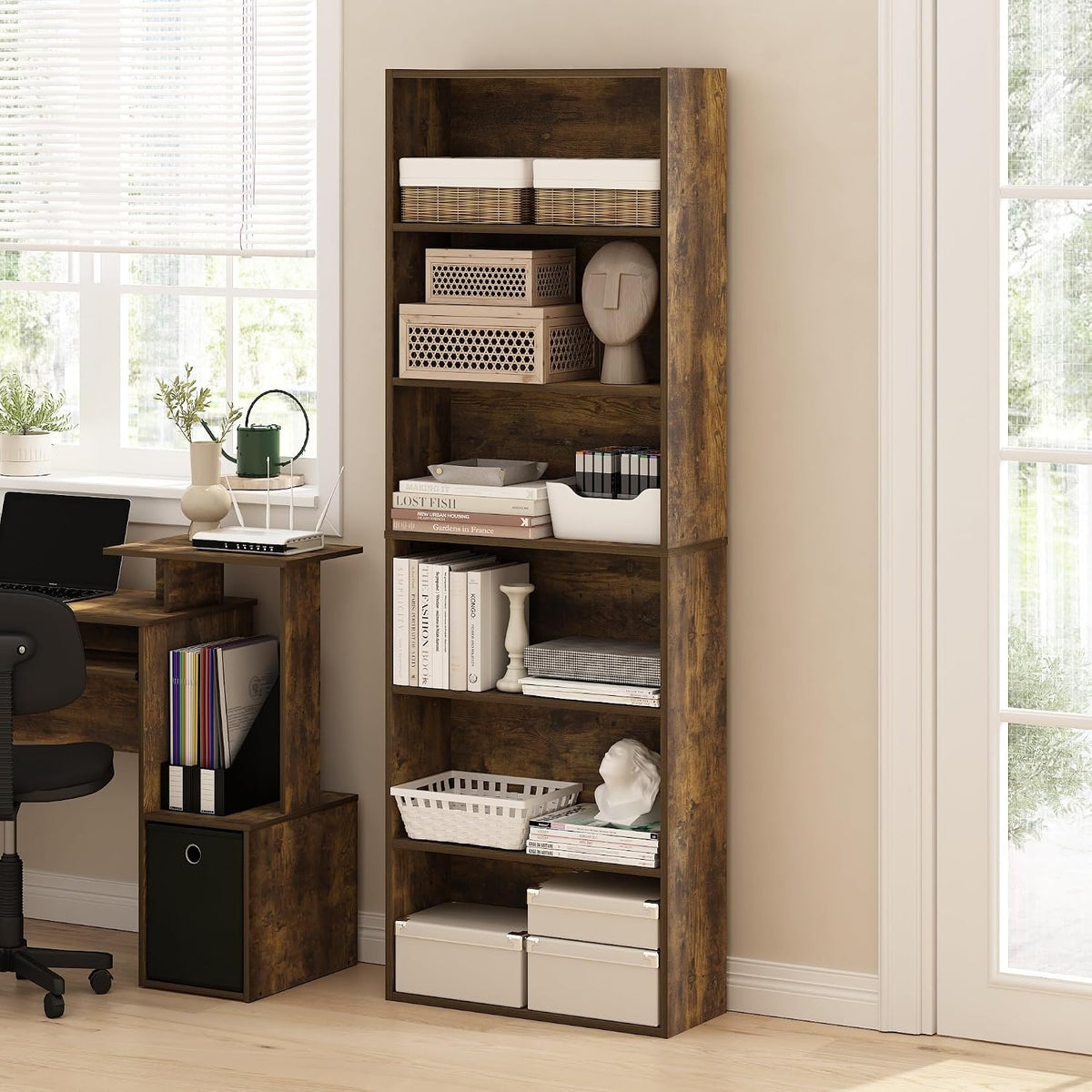 Jaya Simply Home Free Standing 6-Tier Open Storage Bookcase, Amber Pine