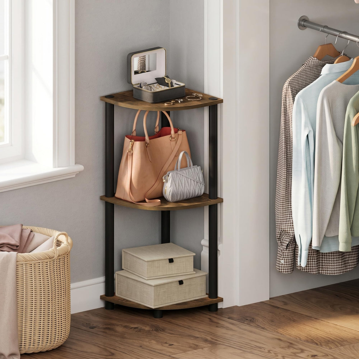 Turn-N-Tube Toolless Assembly 3-Tier Closet Shelf, Black